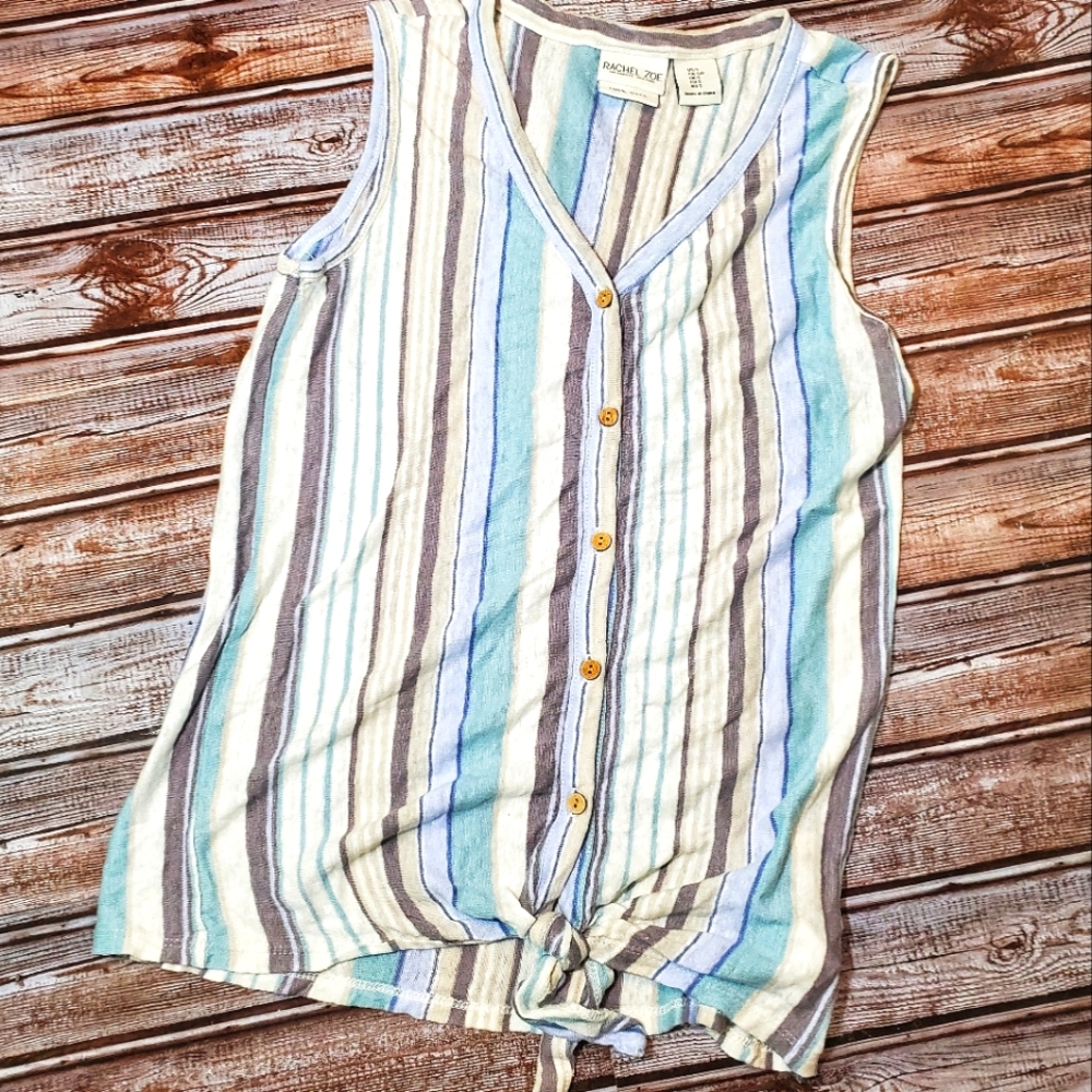 Rachel Zoe Striped Linen Button Down Tank S Like New